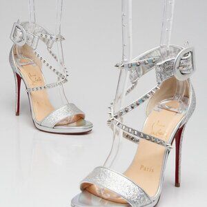 Christian Louboutin Silver Lurex Choca Lux 120 Open Toe Sandals Size 5.5/36
